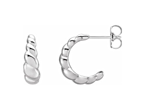 14K White Gold Rope Design J-Hoop Earrings