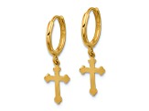 14k Yellow Gold 7/8" Hinged Dangle Cross Hoop Earrings