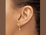 14k Yellow Gold 7/8" Hinged Dangle Cross Hoop Earrings