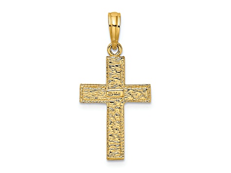 14K Yellow Gold Cross with Textured Border Design Charm Pendant