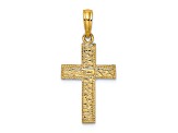 14K Yellow Gold Cross with Textured Border Design Charm Pendant