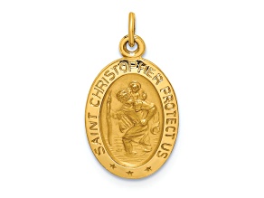 14k Yellow Gold Solid Polished and Satin Extra Small Oval Saint Christopher Medal Pendant