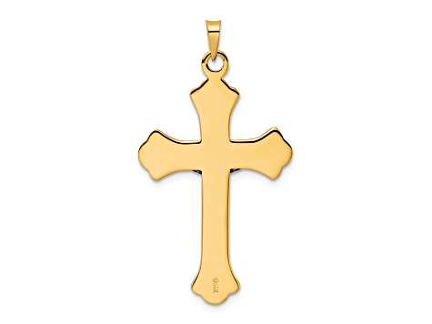 14K Yellow and White Gold Polished Solid INRI Fleur de Lis Crucifix Pendant