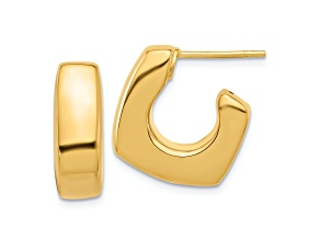14k Yellow Gold Polished 11/16" Square J-Hoop Post Earrings