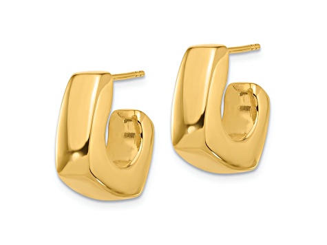 14k Yellow Gold Polished 11/16" Square J-Hoop Post Earrings