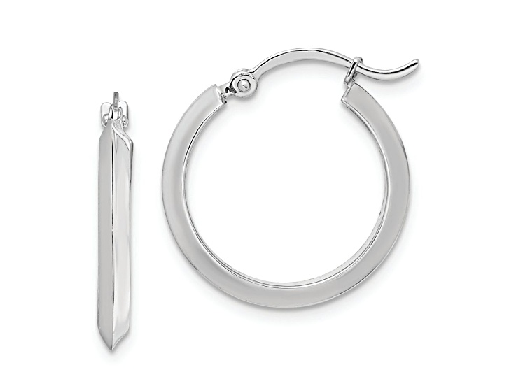 Rhodium Over 10k White Gold 3/4" Polished Hoop Earrings
