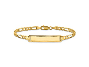 14k Yellow Gold Flat Figaro Link Diamond-Cut ID Bracelet