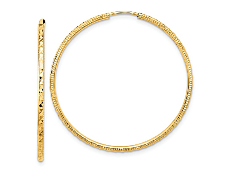 14k Yellow Gold 1 3/8" Diamond-Cut Endless Hoop Earrings