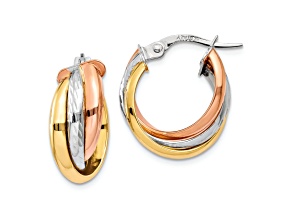 14k Tri-color Gold Polished/Diamond-Cut 13/16" Hoop Earrings