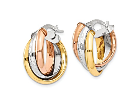 14k Tri-color Gold Polished/Diamond-Cut 13/16" Hoop Earrings