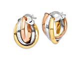 14k Tri-color Gold Polished/Diamond-Cut 13/16" Hoop Earrings