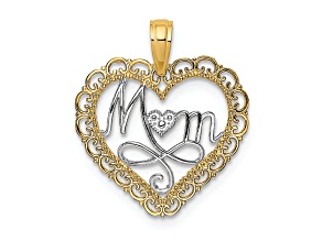 14K Two-tone Gold  Cut-Out MOM In Scallop Heart Charm