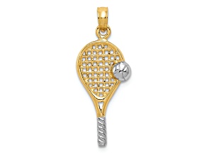 14K Two-tone Gold  Polished and Textured Tennis Racquet Pendant