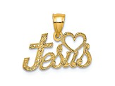 14k Yellow Gold Textured Love Jesus Script Pendant