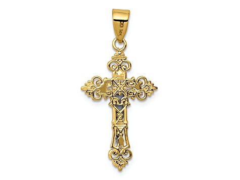 14K Yellow and White Gold Small Lacy-Edge Inri Crucifix Pendant