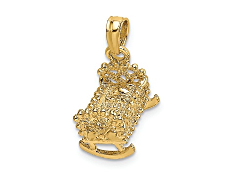 14k Yellow Gold 3D Textured Baby Cradle pendant