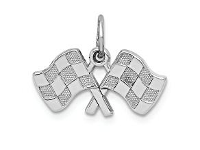 Rhodium Over 14k White Gold Polished and Textured Checkered Flags Charm