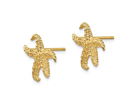 14k Yellow Gold Textured Starfish Earrings