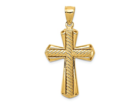 14k Yellow Gold Twisted Textured Cross Pendant