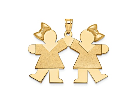 14k Yellow Gold Satin Large Double Girls with Bows Charm