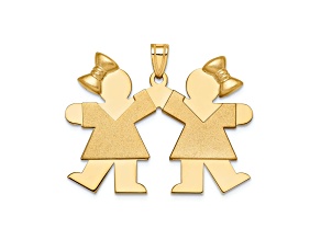 14k Yellow Gold Satin Large Double Girls with Bows Charm