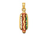 14k Yellow Gold 3D Multi-Color Enamel Hot Dog with Bun Charm