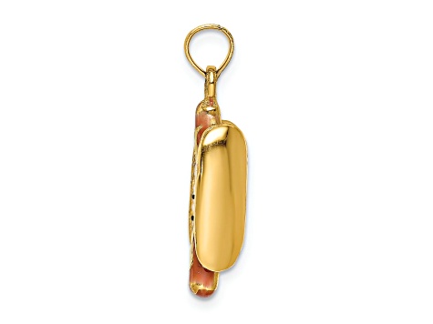 14k Yellow Gold 3D Multi-Color Enamel Hot Dog with Bun Charm