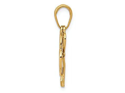 14K Yellow Gold Polished Moveable Heart Key and Heart Lock Charm