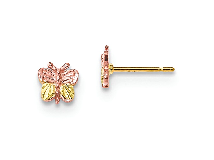 10k Yellow Gold with 12k Rose Gold and 12k Green Gold Accent Diamond-Cut Butterfly Stud Earrings