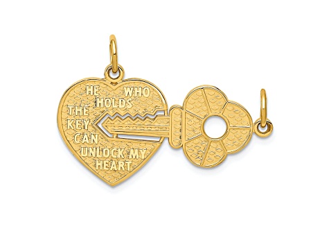 14k Yellow Gold Polished and Textured 2 Piece Break Apart He Who Holds The Key and Heart Pendants