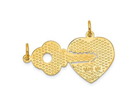 14k Yellow Gold Polished and Textured 2 Piece Break Apart He Who Holds The Key and Heart Pendants