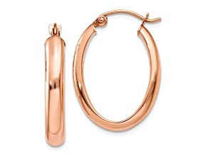 14k Rose Gold 1" Polished Half-Round Oval Hoop Earrings