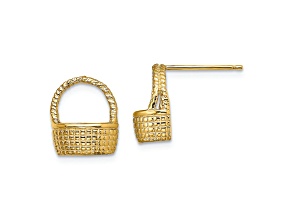 14K Yellow Gold Textured Basket Stud Earrings