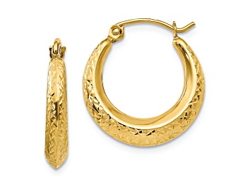 Picture of 14K Yellow Gold Textured Hollow Hoop Earrings