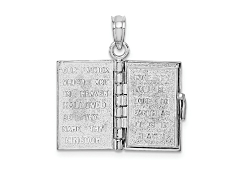 Rhodium Over 14k White Gold Lord's Prayer Bible Pendant