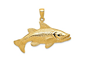 14k Yellow Gold Polished and Textured Open-Backed Redfish Pendant