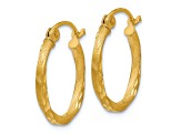 14k Yellow Gold Satin and Diamond-Cut Twisted 11/16" Hoop Earrings
