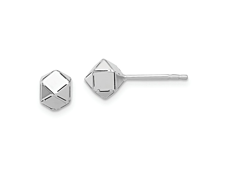 Rhodium Over 10k White Gold 5.6mm Polished Geometric Ball Stud Earrings