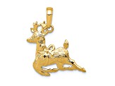 14k Yellow Gold Polished and Textured Reindeer Pendant