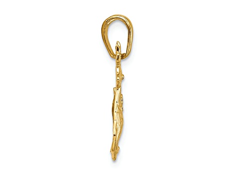 14k Yellow Gold Polished and Textured Reindeer Pendant
