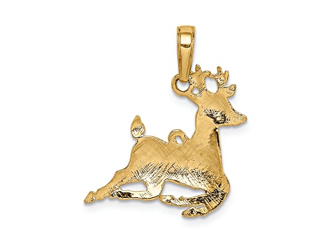 14k Yellow Gold Polished and Textured Reindeer Pendant