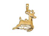 14k Yellow Gold Polished and Textured Reindeer Pendant