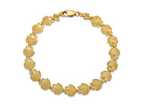 14k Yellow Gold Textured Scallop Shell Link Bracelet