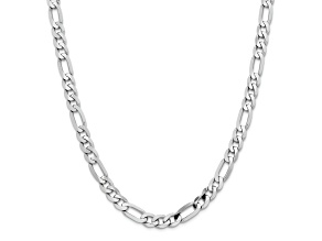 14K White Gold 7.5mm Flat Figaro Chain Necklace