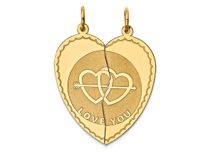 14k Yellow Gold Laser Design and Textured Break-apart I Love You Heart Charm