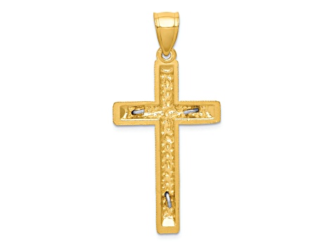 14K Yellow and White Gold Diamond-cut Crucifix Pendant