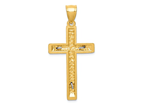 14K Yellow and White Gold Diamond-cut Crucifix Pendant