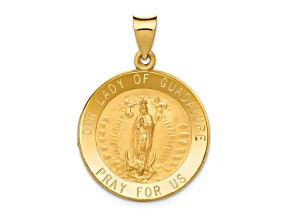 14k Yellow Gold Polished and Satin Our Lady of Guadalupe Medal Pendant