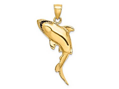 14k Yellow Gold 3D Polished and Textured Shark Charm