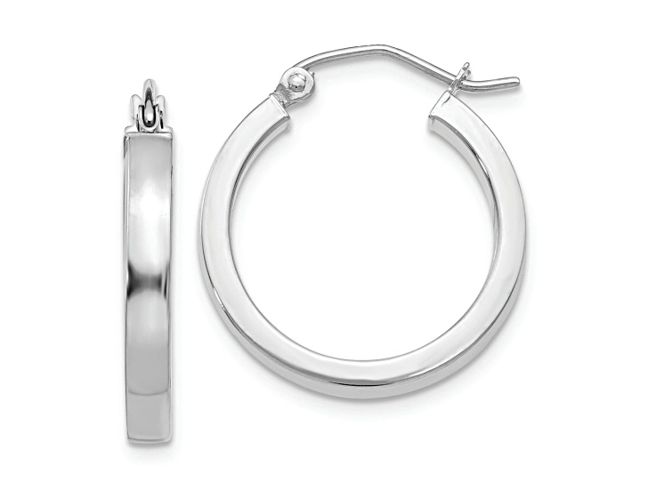 Rhodium Over 10k White Gold 13/16" Rectangle Tube Hoop Earrings